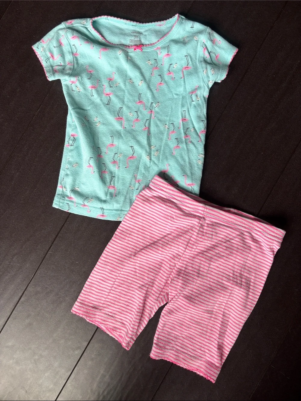 Carter's Mint Green Tee with Pink Flamingo Accents